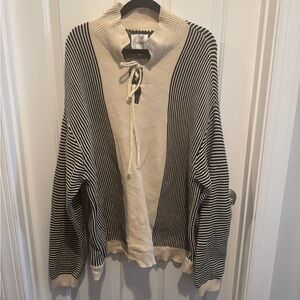 FOUND Classic Striped Black and Cream Sweater Size L
